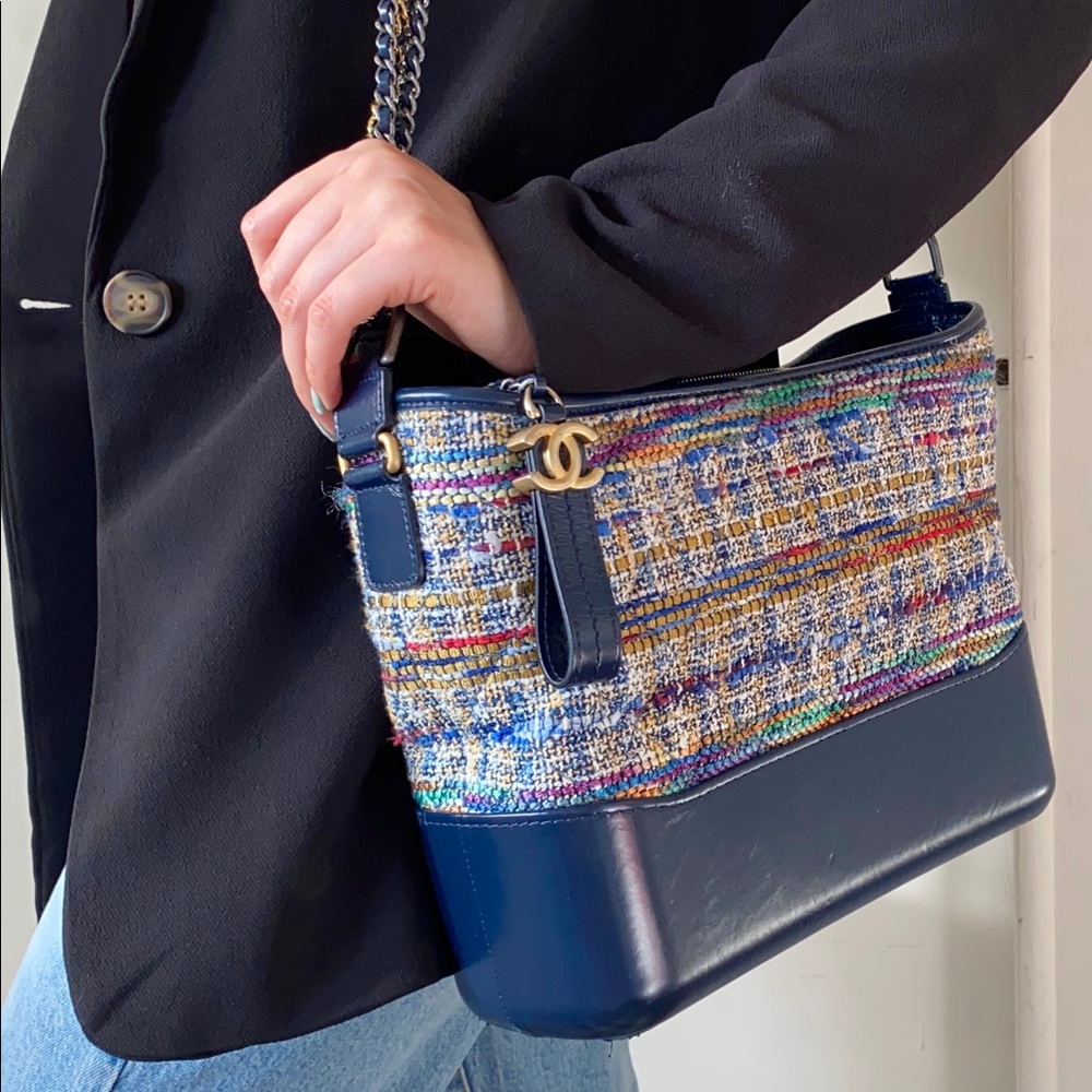 CHANEL Blue Multicolor Tweed Gabrielle Hobo Bag